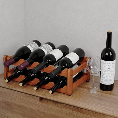 Tabletop Wine Rack Freestanding Bamboo 8 Bottle Storage Shelf Holder Organizer 2 Tier for Refrigerator Countertop Under Cabinet Kitchen Bar Dining Room Brown (2-Tier Brown)