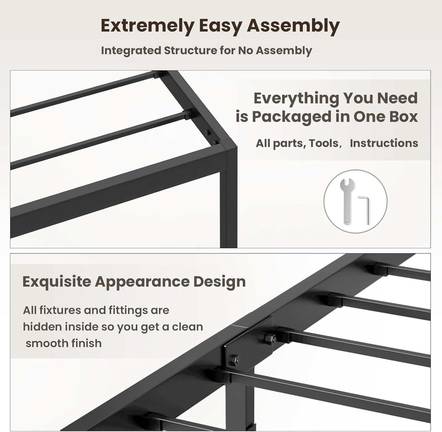 ADVWIN Bed Frame Queen Size, All Metal Material Mattress Base, Large Storage Space Under Platform Bed, Black