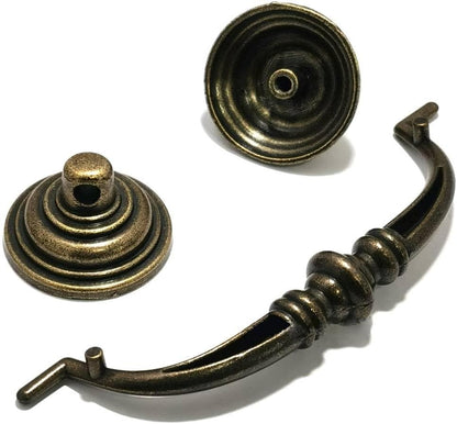 TopHomer Set of 2 Vintage Drawer Handles with Screws and Universal Knobs Set 12.5cm for Bedroom, Bathroom, Kitchen, Wardrobe [Brass]