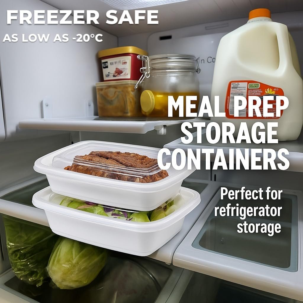 Golden Hub Meal Prep Containers with Lids 12-32oz BPA Free Plastic Food Storage Reusable Stackable Leak Proof Microwave Dishwasher Safe for Lunch Home Office White (32oz 50pc)