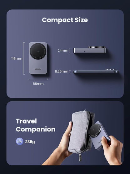 UGREEN Wireless Charger Qi 15W, MagFlow MagSafe Charger, Wireless Charging Stand, 2-in-1 Magnetic Holder Compatible with iPhone 16/15/14/13/12 Series, AirPods 4/3/2/Pro 1/2