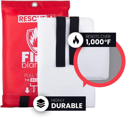 Rescue+ Emergency Fire Blankets – 2 Pack, 40” x 40” Fiberglass Flame Retardant Safety Blanket for Home, Kitchen, Workplace, Travel, Camping, and Car Emergencies