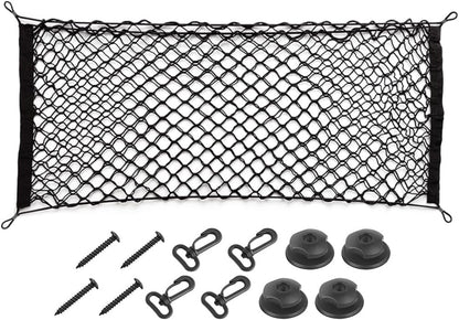 TSUGAMI Car Rear Cargo Net, Double-Layer Adjustable Stretchable Elastic Storage Organizer Net, Trunk Cargo Storage Mesh Net with Hooks, Car Interior Accessories Fit for Car, Trucks, SUV (Large)