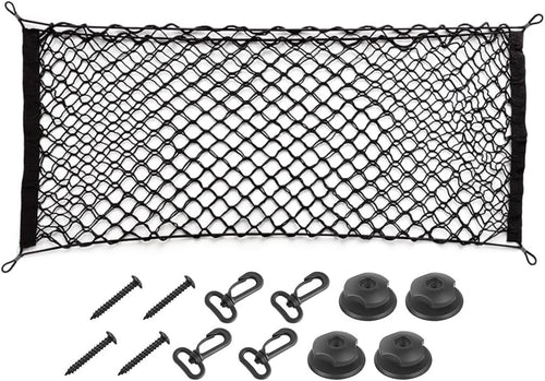 TSUGAMI Car Rear Cargo Net, Double-Layer Adjustable Stretchable Elastic Storage Organizer Net, Trunk Cargo Storage Mesh Net with Hooks, Car Interior Accessories Fit for Car, Trucks, SUV (Large)