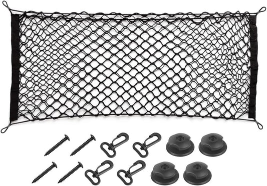 TSUGAMI Car Rear Cargo Net, Double-Layer Adjustable Stretchable Elastic Storage Organizer Net, Trunk Cargo Storage Mesh Net with Hooks, Car Interior Accessories Fit for Car, Trucks, SUV (Large)