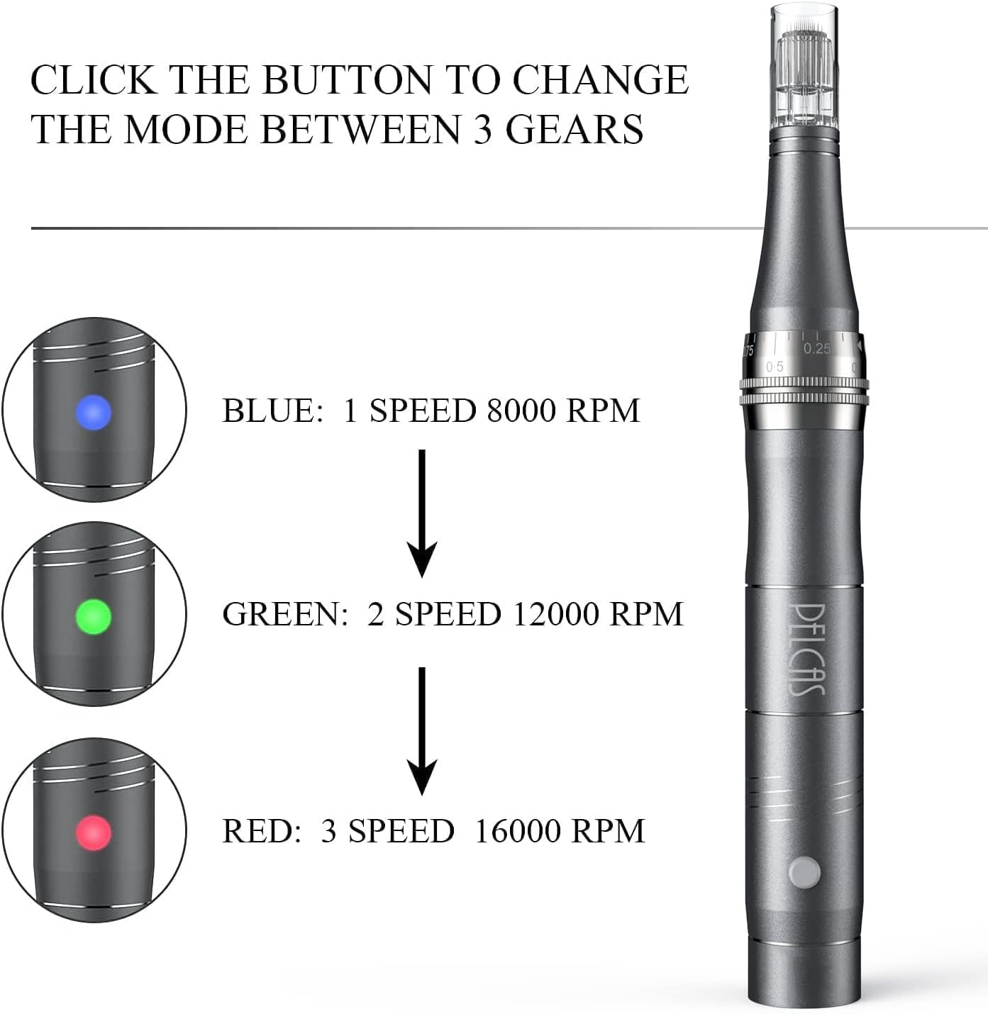 PELCAS Electric Beauty Pen Kit Professional Skincare Pen for Face & Body, Cordless Skin Care Tool at-Home with 24Pcs Replacement Cartridges, Grey