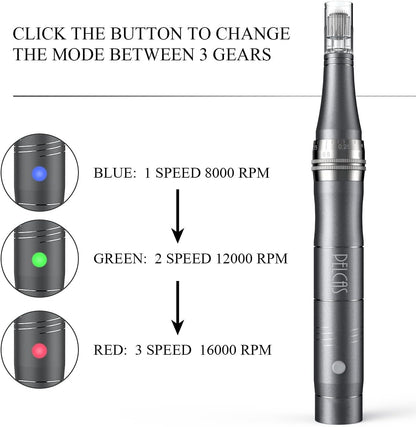 PELCAS Electric Beauty Pen Kit Professional Skincare Pen for Face & Body, Cordless Skin Care Tool at-Home with 24Pcs Replacement Cartridges, Grey
