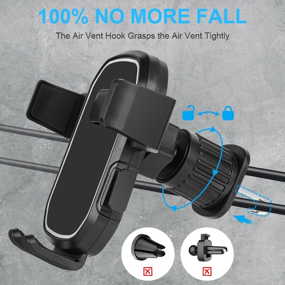 AXFEE Car Phone Holder, Universal Car Phone Holder Fits 4-7 Inch Phones, 360 Degree Rotation Flexible Car Phone Holder, Upgraded Hook and Release with One Button