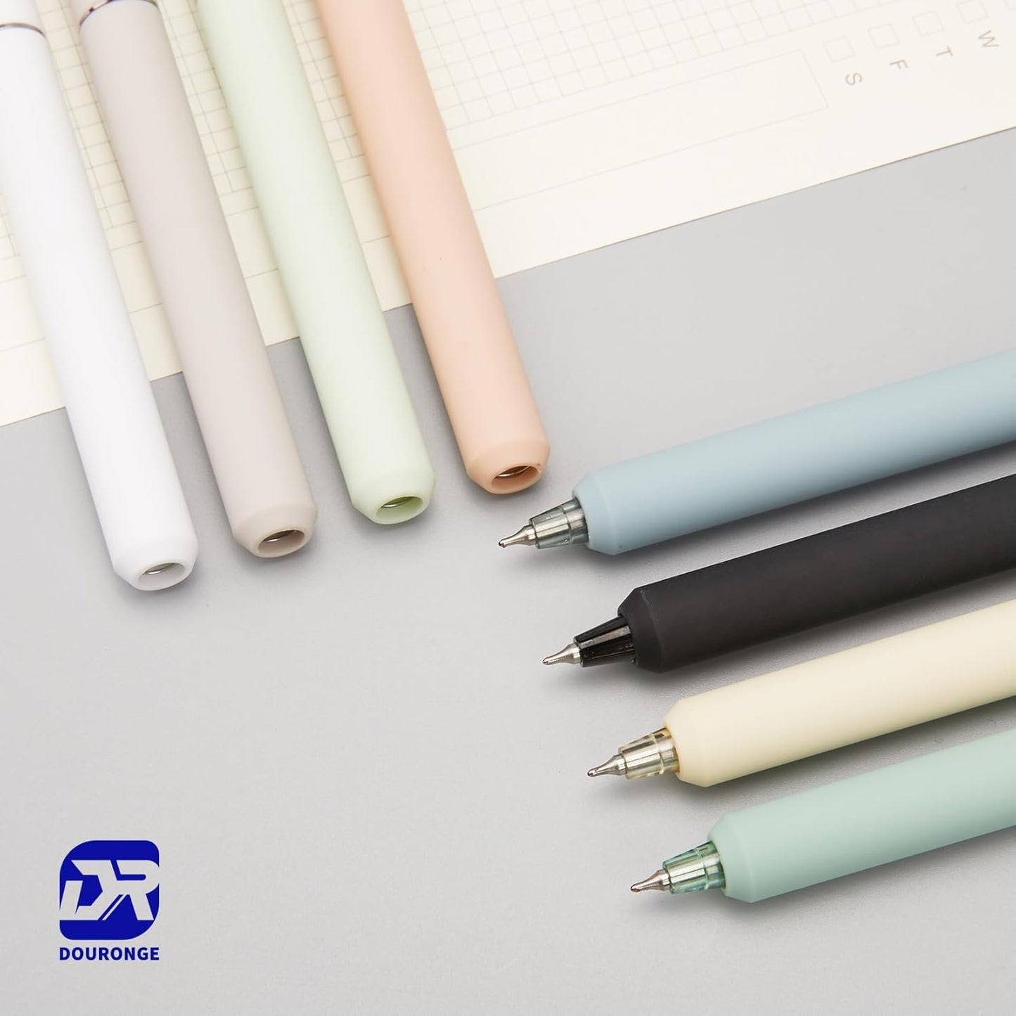 8Pcs Aesthetic Retractable Gel Pens, Quick Drying Fine Point 0.5mm Black Ink, Extra Smoooth Writing Pens for Journaling, Note Taking, Cute Stationery School Office Supplies Gift for Women and Man