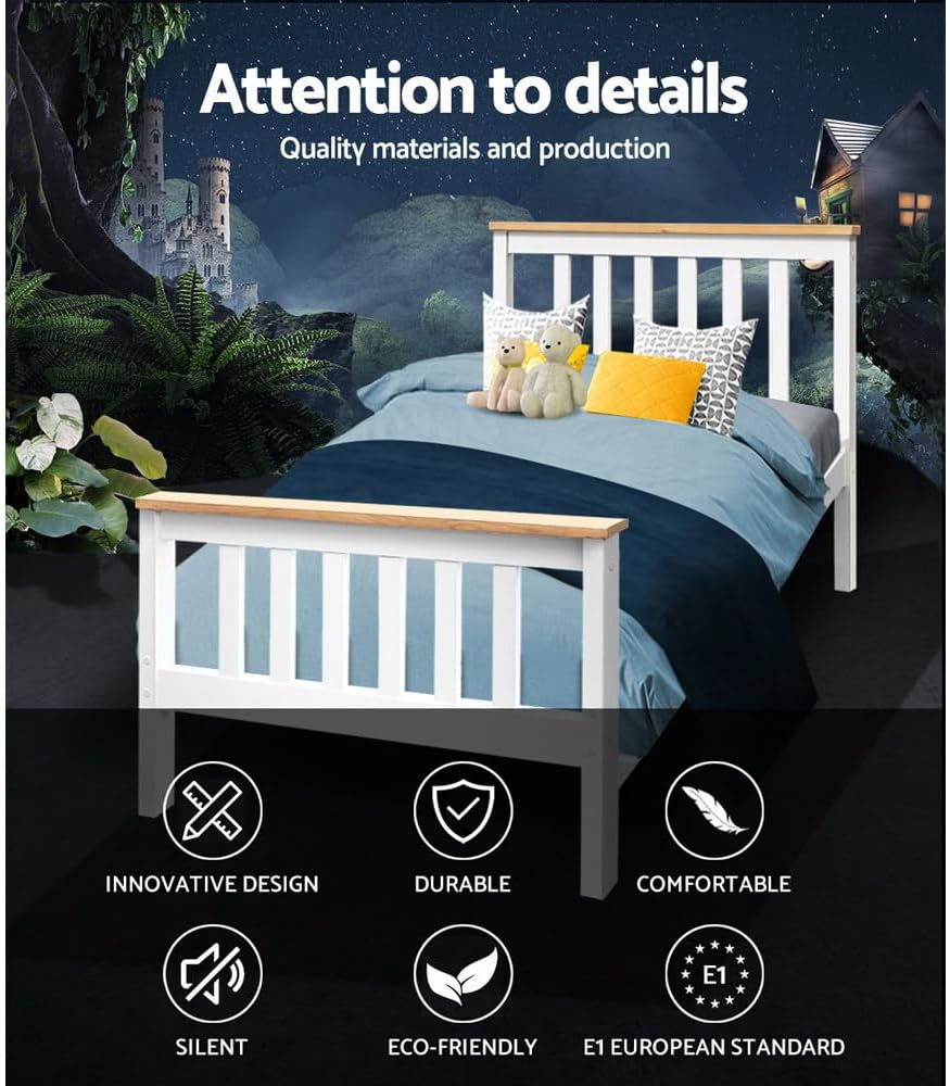 Artiss Single Bed Frame Platform Wooden Timber Frames Beds Base Bedroom Room Decor Home Furniture White with Reinforced Bracket Support for Kids, Toddler and Adult, Modern Design