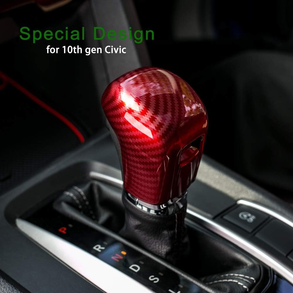 Thenice for 10th Gen Civic Gear Shifting Knob Cover CVT Automatic Transmission Lever Trim Interior Accessories Compatible with Honda Civic 2021 2020 2019 2018 2017 2016 -Red