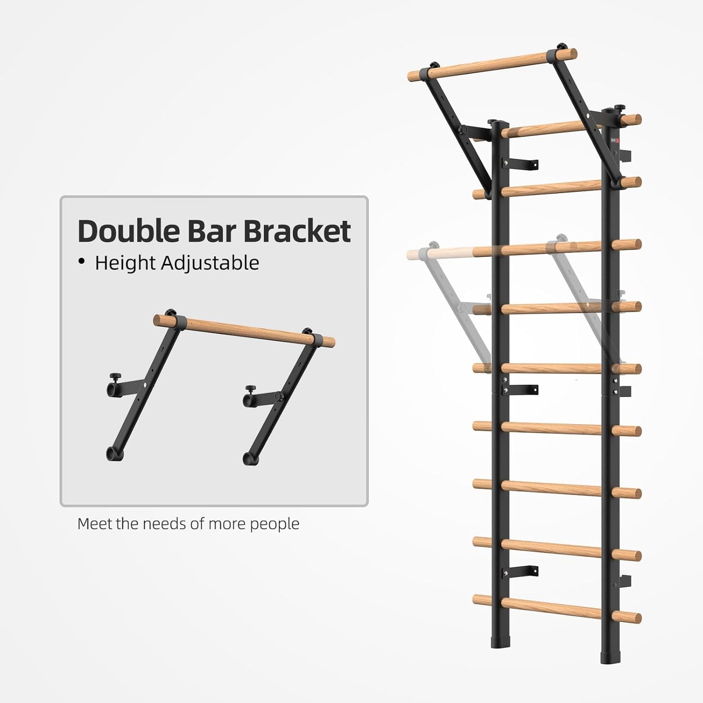 DHT Wood Stall Bar, Swedish Ladder Suspension Trainer with 9 Strategic Rods, for Home, Gym, School and Clinics