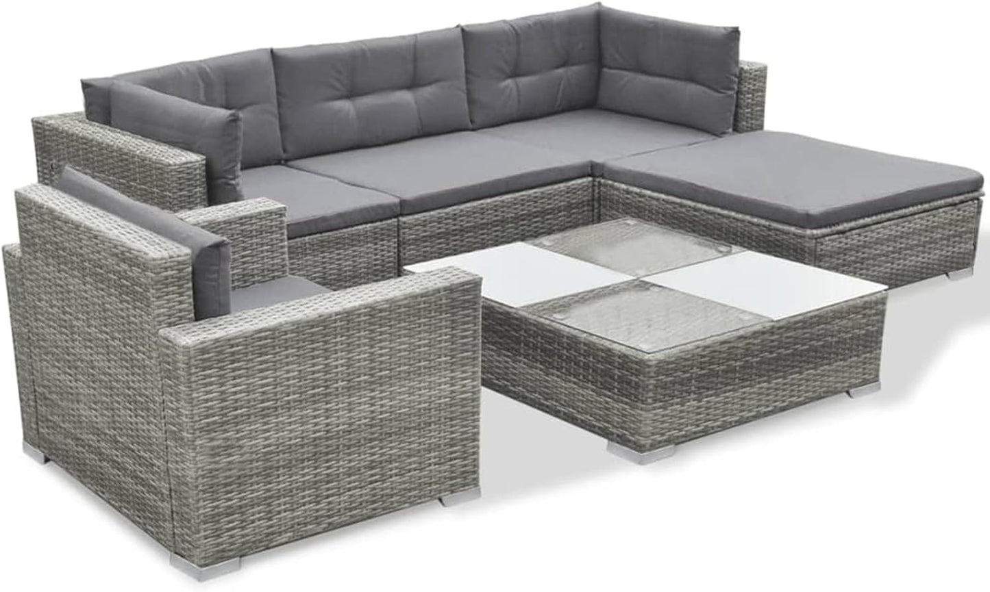Homgoday Set Divani da Giardino 6 pz con Cuscini in Polyrattan Grigio, Lettini Prendisole, Divano Letto Mobili, Lettini da Giardino, Lettino da Piscina da Giardino per Esterno Piscina