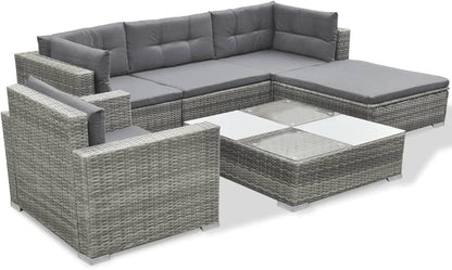 Homgoday Set Divani da Giardino 6 pz con Cuscini in Polyrattan Grigio, Lettini Prendisole, Divano Letto Mobili, Lettini da Giardino, Lettino da Piscina da Giardino per Esterno Piscina