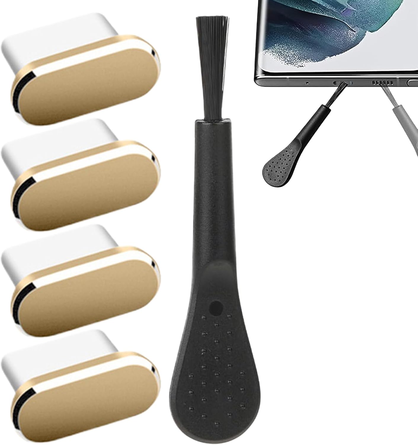USB C Dust Plug, Charging Port Cover Set of 4, 0.39 x 0.24 Inch, Portable Port Protectors with Cleaning Brush, Compatible, Mobile Phones, Ideal for Road Trips, Travel, Camping