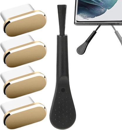 USB C Dust Plug, Charging Port Cover Set of 4, 0.39 x 0.24 Inch, Portable Port Protectors with Cleaning Brush, Compatible, Mobile Phones, Ideal for Road Trips, Travel, Camping