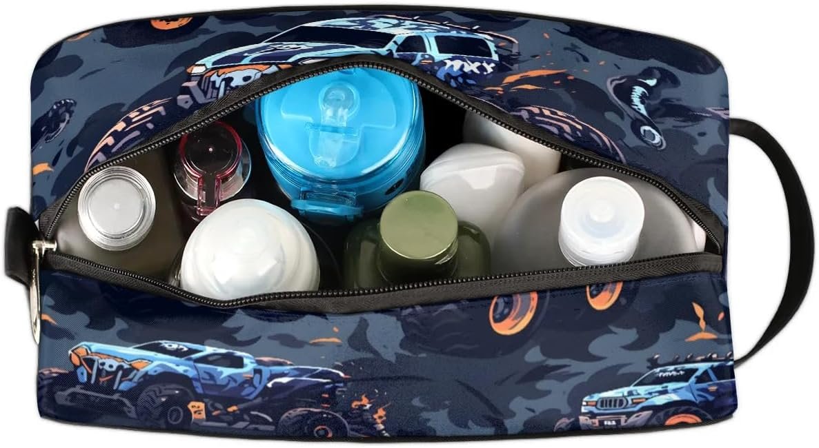 Monster Truck Car Hanging Toiletry Bag,Travel Hygiene Kits for Boys Mens,Waterproof Makeup Carry-on Bags,Cosmetic Bag,TSA Approved Shave Dopp Kit for Toiletries Shower Bathroom Accessories Gifts,