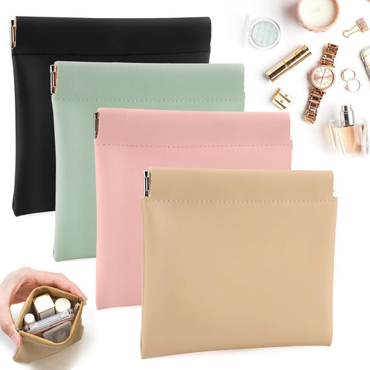 BUSOHA Small Makeup Bag for Purse, Mini Portable Cosmetic Bags for Women, Coin Purse Lipstick Cosmetic Accessories Organizer, Small Travel Kit Storage Pouch, 4 PCS, 4.7*4.3INCH, Mini Storage Bag