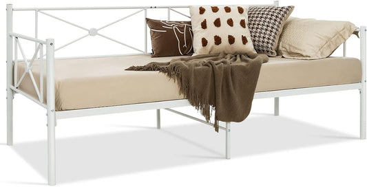 Giantex Metal Daybed Frame Single Size, Modern Single Sofa Bed, Heavy-Duty Steel Slats Support Mattress Foundation, Dual-use Platform Bed Sofa for Living Room, Guest Room, Easy Assembly, White