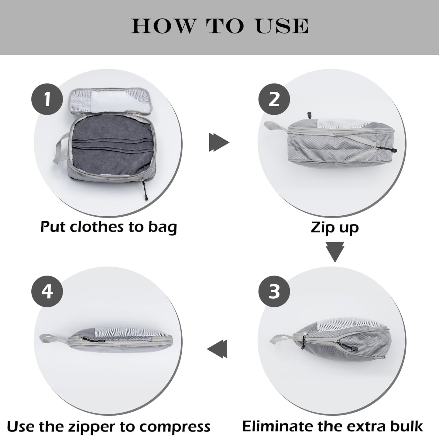 Suitcase Organizer Compression Packing Expandable Travel Suitcase Organizers, Grey 3 Pieces