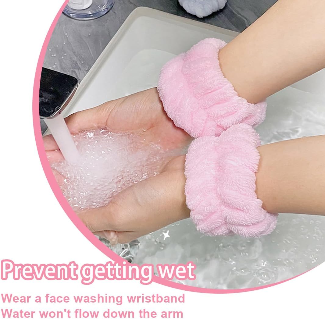 SGERUFZ 2 Paar Skincare Wristbands, Elastics and Absorbent, Face and Hair Bands, Wristbands for Women and Girls, Makeup Accessories and Facial Cleansing