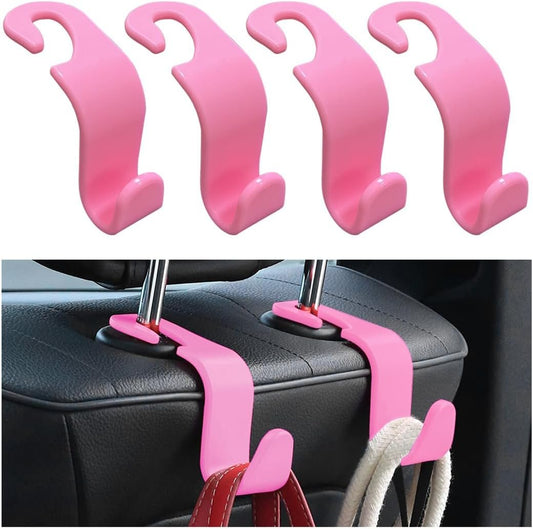 povtii 4PCS Car Seat Headrest Hook, Auto Back Seat Hanging Storage Organizer, Vehicle Seatback Hanger Holder for Purse Handbag Coat Umbrella, Universal Interior Car Accessories (Dark Pink)