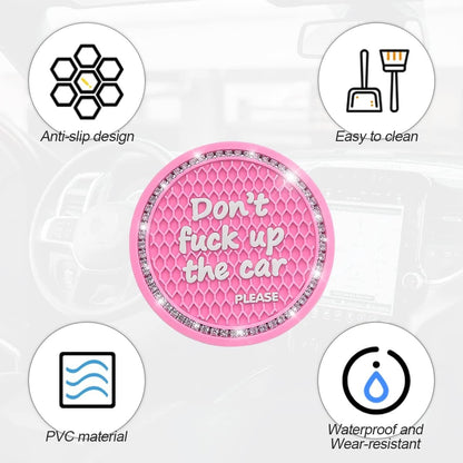 2 Pack Bling Car Coasters for Cup Holder, Crystal Rhinestone 2.75 in Cup Holder Coaster, Silicone Anti-Slip Insert Cup Mats for Women, Interior Accessories Universal for Most Cars (Pink)