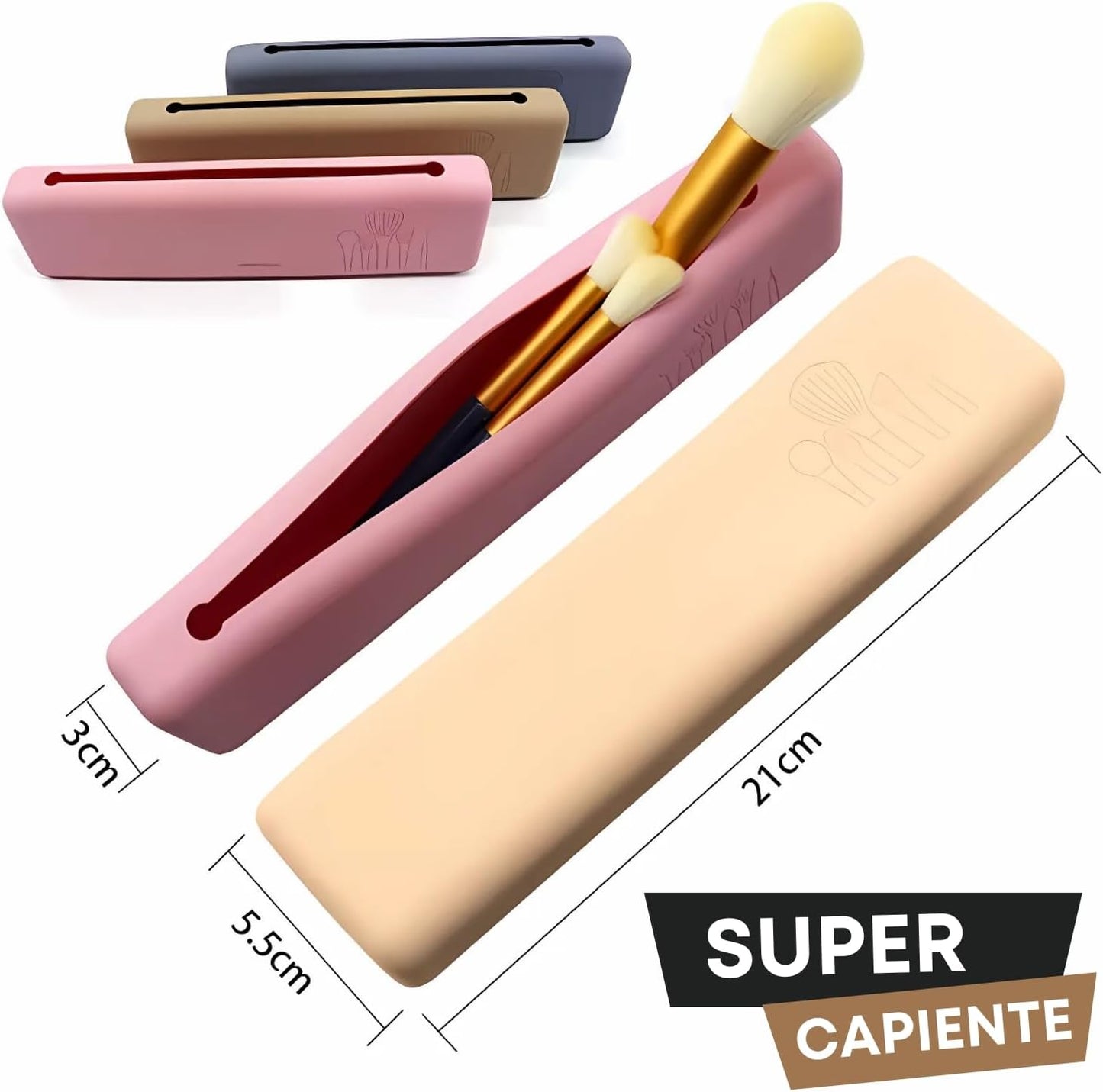 Makeup Brushes Case | Make Up Brush Holder for Travel | Makeup Organizer | Silicone Brush Holder Case 21 cm | Colour, pink, Brush Holder Case