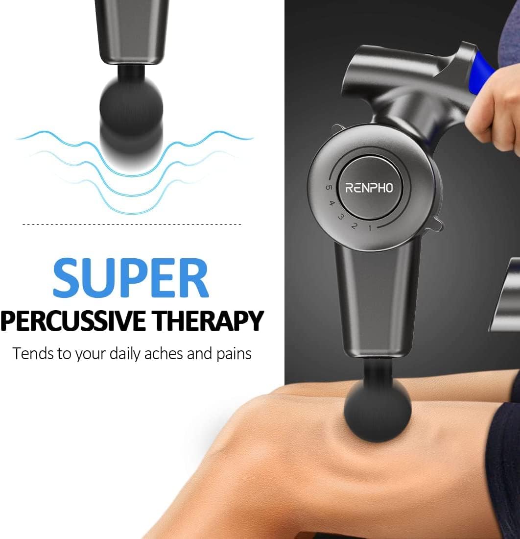 RENPHO Muscle Massage Gun, Massage Gun, Electric Deep Tissue Percussion Massager with Adjustable Arm and 6 Massage Heads, Portable Case