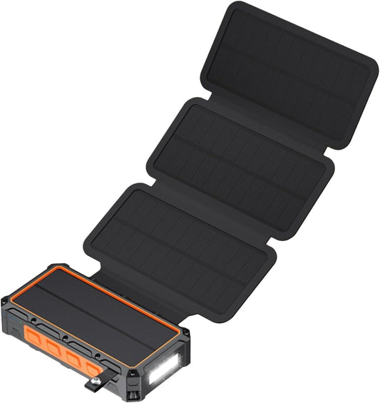 Solar Battery Power Bank– Portable Power Bank Panel, USB Output LED Light | 20000 mAh Waterproof Solar Charging Station, LED Flashlight Power Brick for Camping Hiking Travel Emergenccy Outdoor