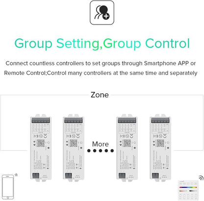 BTF-LIGHTING 5in1 WB5 2.4GHz Tuya WiFi PWM LED Controller Compatible with Alexa Google Home Smart Life Tuya Smart APP Control for Dimming CCT RGB RGBW RGBCCT LED Strip Works with WR01RF WR02RF