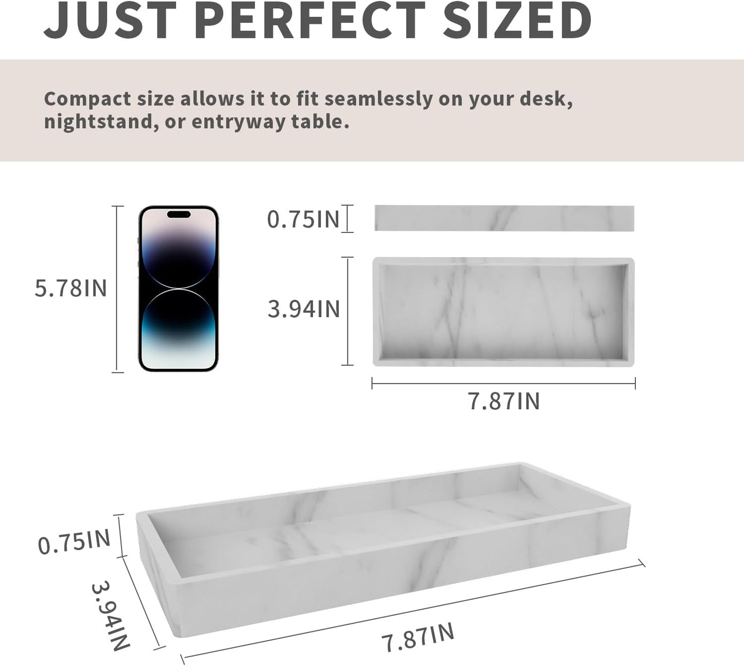 KEUTHON Silicone Vanity Tray, Rectangular, Marble Pattern, 7.8x3.9in, Modern, Non-Slip, Easy to Clean, Bathroom/Vanity Organization, Decorative Tray, Kitchen Counter