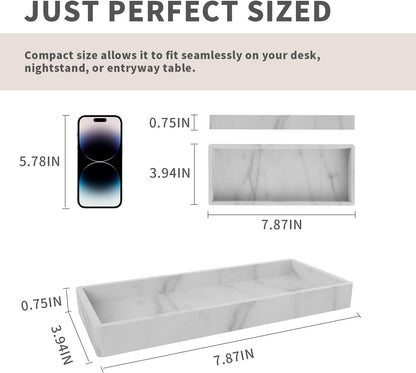 KEUTHON Silicone Vanity Tray, Rectangular, Marble Pattern, 7.8x3.9in, Modern, Non-Slip, Easy to Clean, Bathroom/Vanity Organization, Decorative Tray, Kitchen Counter