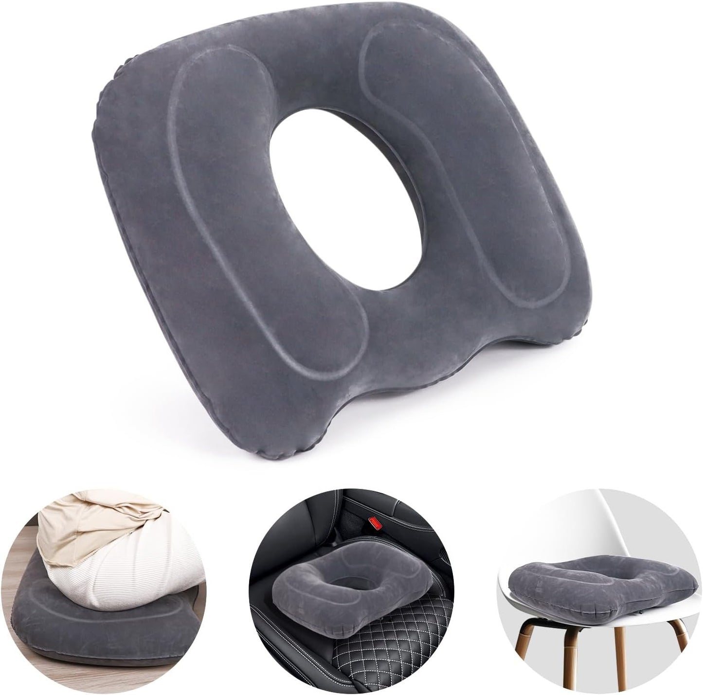 AirSwim Inflatable Hemorrhoid Pillows, Donut Pillow for Tailbone Pain, Adjustable Inflatable Seat Cushion for Bed Sores, Postpartum Pregnancy, Car Seat, Airplane, 17.7'' x 15.4'' x 4.3''(Grey)