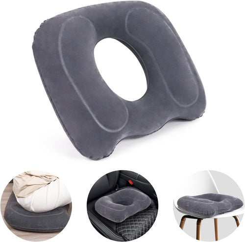 AirSwim Inflatable Hemorrhoid Pillows, Donut Pillow for Tailbone Pain, Adjustable Inflatable Seat Cushion for Bed Sores, Postpartum Pregnancy, Car Seat, Airplane, 17.7'' x 15.4'' x 4.3''(Grey)