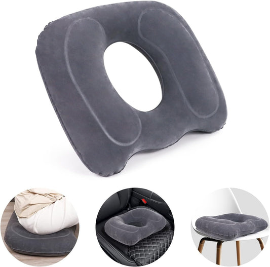 AirSwim Inflatable Hemorrhoid Pillows, Donut Pillow for Tailbone Pain, Adjustable Inflatable Seat Cushion for Bed Sores, Postpartum Pregnancy, Car Seat, Airplane, 17.7'' x 15.4'' x 4.3''(Grey)