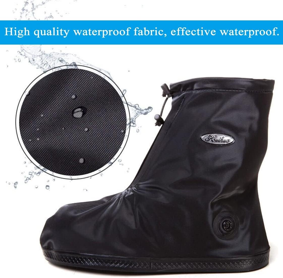 Rain Shoe Covers Waterproof Rain Boot Shoe Cover PVC Rubber Sole Reusable Anti-Slip Rain Snow Boots Overshoes Gear Shoes Durable Mud-Proof Shoe Protector for Cycling Outdoor Travel (Black, XL)