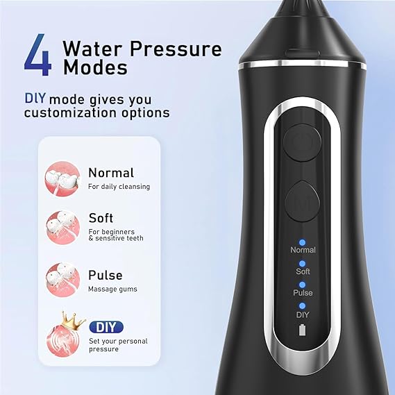 Electric Water Flosser Pick - 320ML Larger Tank 4 Modes Cordless Portable Oral Irrigator,IPX7 Waterproof Dental Flosser,Professional Water Teeth Cleaner Picks for Home Travel (Black)