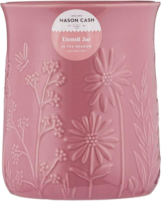 Mason Cash In the Meadow Utensil Holder 1.3 Litre Embossed Floral Design, Durable Stoneware – Ideal for Storing Kitchen Tools and Gadgets – Classic Kitchen Storage (H15 x Dia 12.5cm)