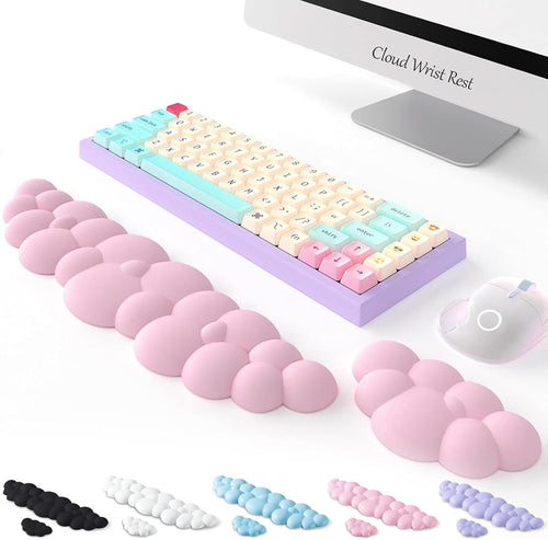 Keyboard Cloud Wrist Rest 2PCS, Memory Foam Keyboard Palm Rest, Ergonomic Keyboard Pad Wrist Support, Mouse Pad Rest Support for Office/Computer/Laptop/Gaming/Mac,Pink(Purplish Pink)