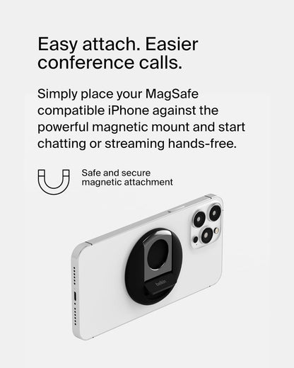 Belkin MagSafe Camera Mount for MacBook - Magnetic iPhone Continuity Camera Mount, Turn iPhone to Webcam, Compatible With MacBook Pro, Air, iPhone 15, 14, 13, 12 Series With Ring Grip - Black