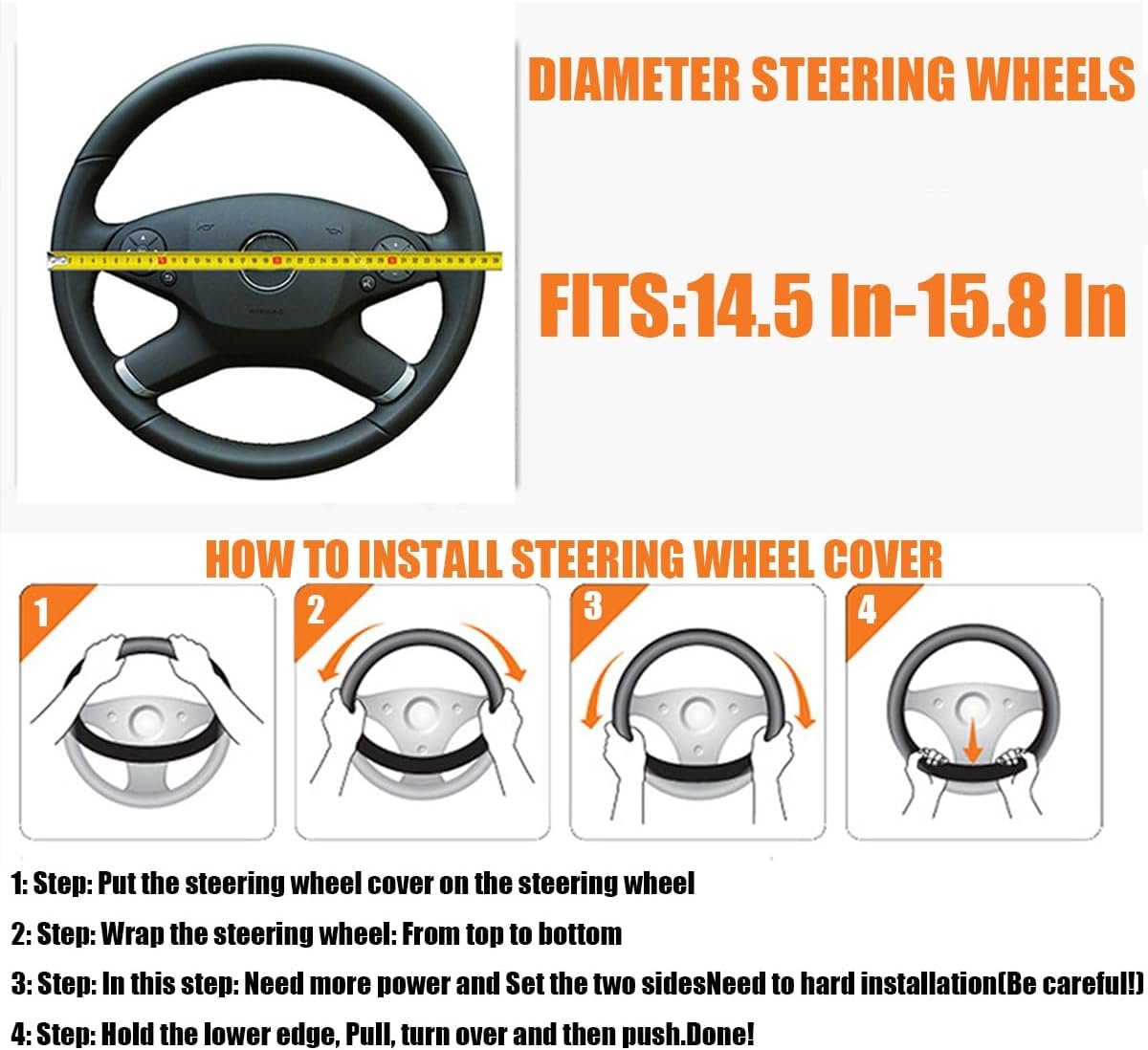 Bittwee Car Steering Wheel Cover, Anti-Slip PU Leather & Carbon Fiber Steering Wheel Protector, Universal 14.5-15 Inch, Automotive Interior Accessories, Fit for Most Cars SUVs (Orange)