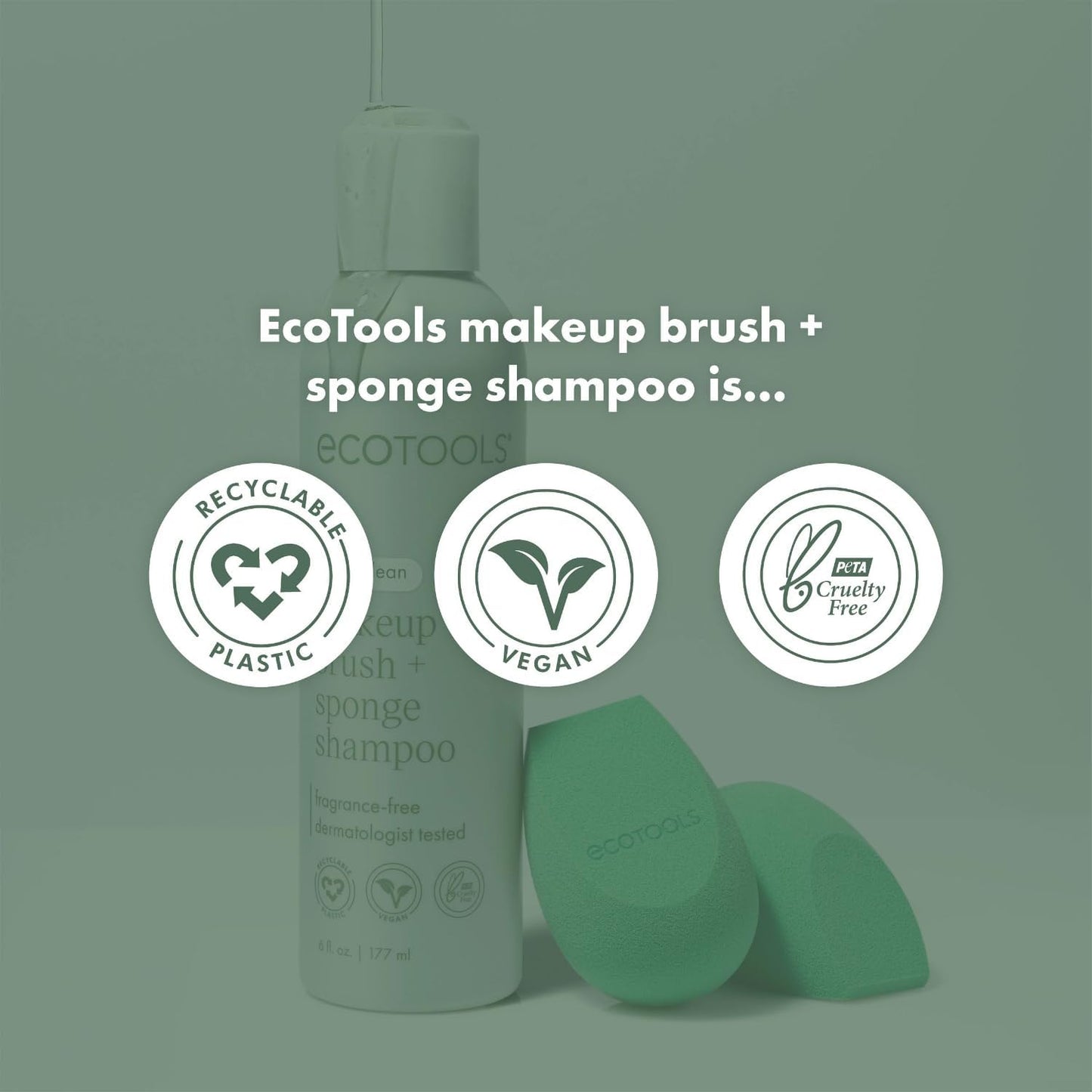 Eco Tools Professional Makeup Cleaner for Makeup Brushes, Brush and Makeup Beauty Sponge Cleansing Shampoo, Fragrance Free, Hypoallergenic, Paraben Free, 6 fl.oz./ 177 mL Bottle