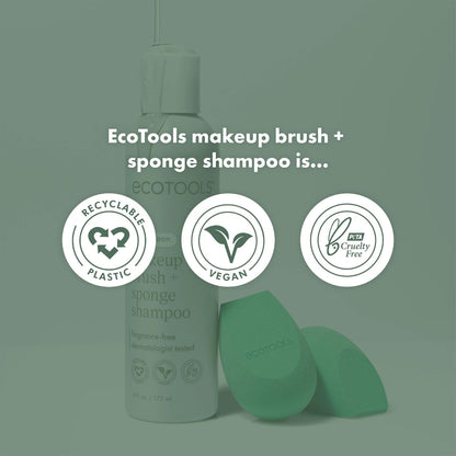 Eco Tools Professional Makeup Cleaner for Makeup Brushes, Brush and Makeup Beauty Sponge Cleansing Shampoo, Fragrance Free, Hypoallergenic, Paraben Free, 6 fl.oz./ 177 mL Bottle