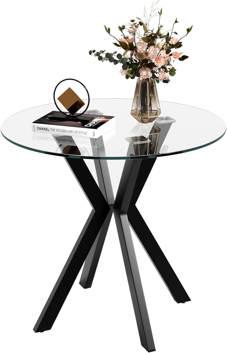 GOLDFAN Glass Dining Table,31.5 '' Round Kitchen Table with Metal Legs, Modern Dining Table for Home Furniture Dining Room