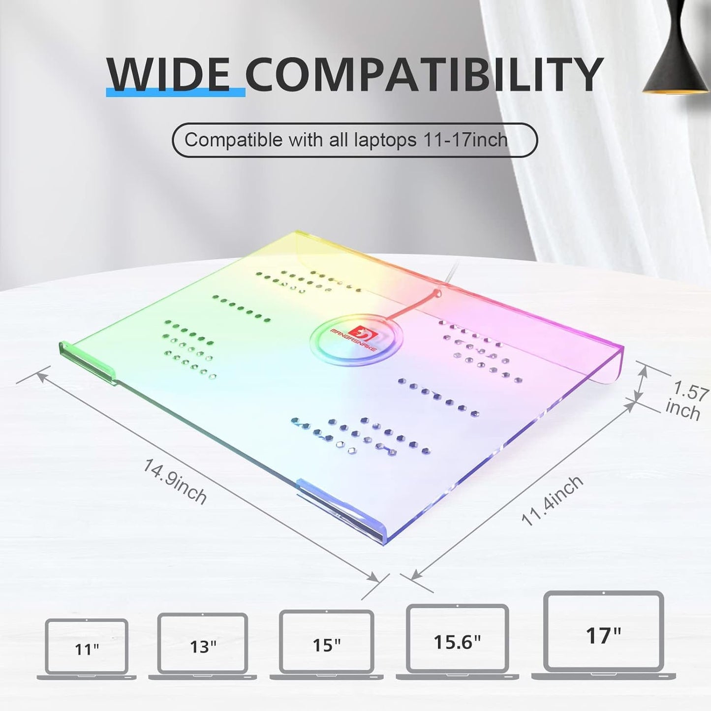 SELORSS Acrylic RGB Laptop Stand with USB Charger Desk Gaming Laptop Holder with Vents Stable Base - Compatible with10 to17 '' for Gamer Desktop Table Game Accessories