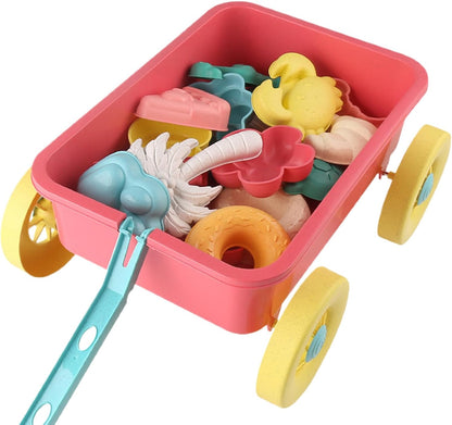 Kids Beach Trolley, Outdoor Sand Play Trolley Set, 13.78 x 12.01 x 7.09 inches Portable Fun Toy for Garden, Swimming Pool, Lake Adventures, and Backyard Activities for and Children