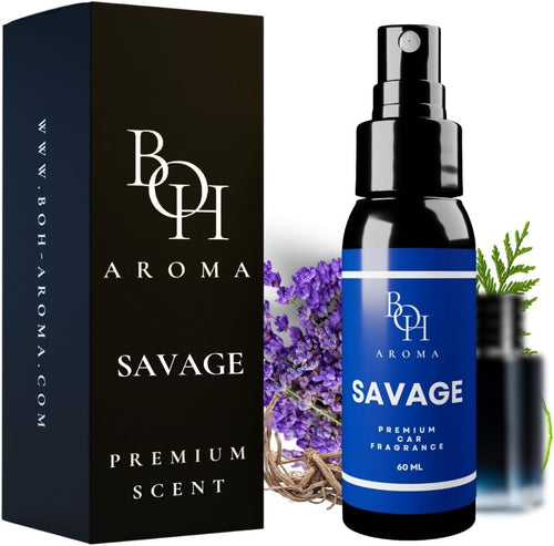 BOH Aroma SAVAGE Car Perfume - Car Perfume & Interior Air Freshener Neutralises Car Odour Neutralising Car Perfume Own Perfume Interior Accessories 60ml