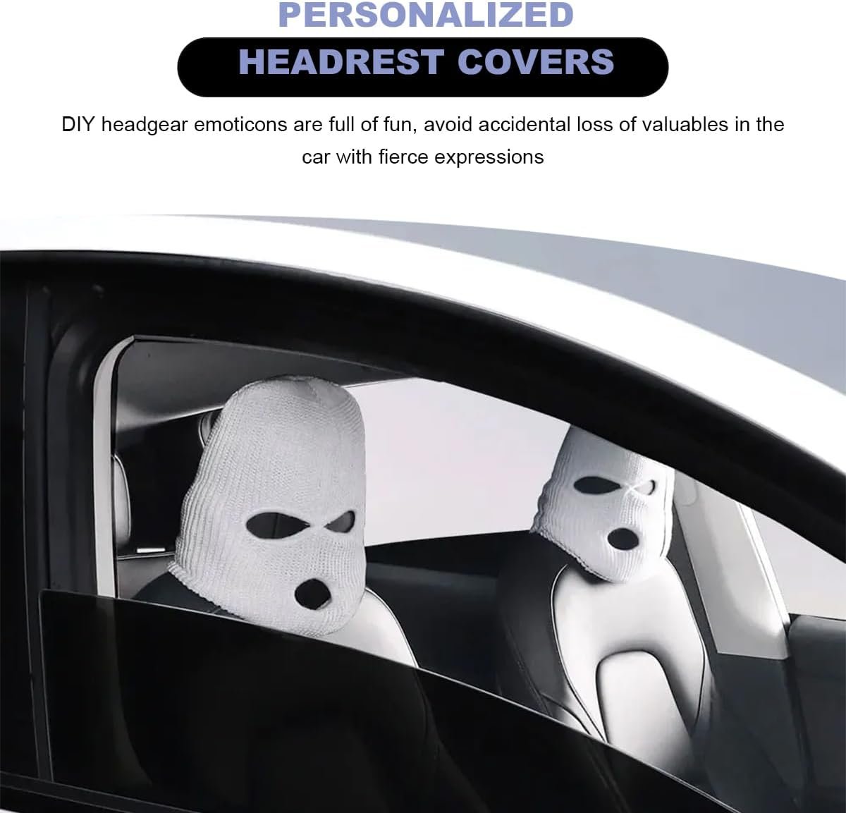 JUSTTOP 2 PCS Car Headrest Covers, Personalized Funny Full Face Mask Car Seat Headrest Cover, Ski Mask Front Seat Decoration Headrest Protector for Most Vehicles, Car Accessories (Red)