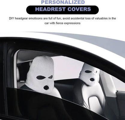 JUSTTOP 2 PCS Car Headrest Covers, Personalized Funny Full Face Mask Car Seat Headrest Cover, Ski Mask Front Seat Decoration Headrest Protector for Most Vehicles, Car Accessories (Red)